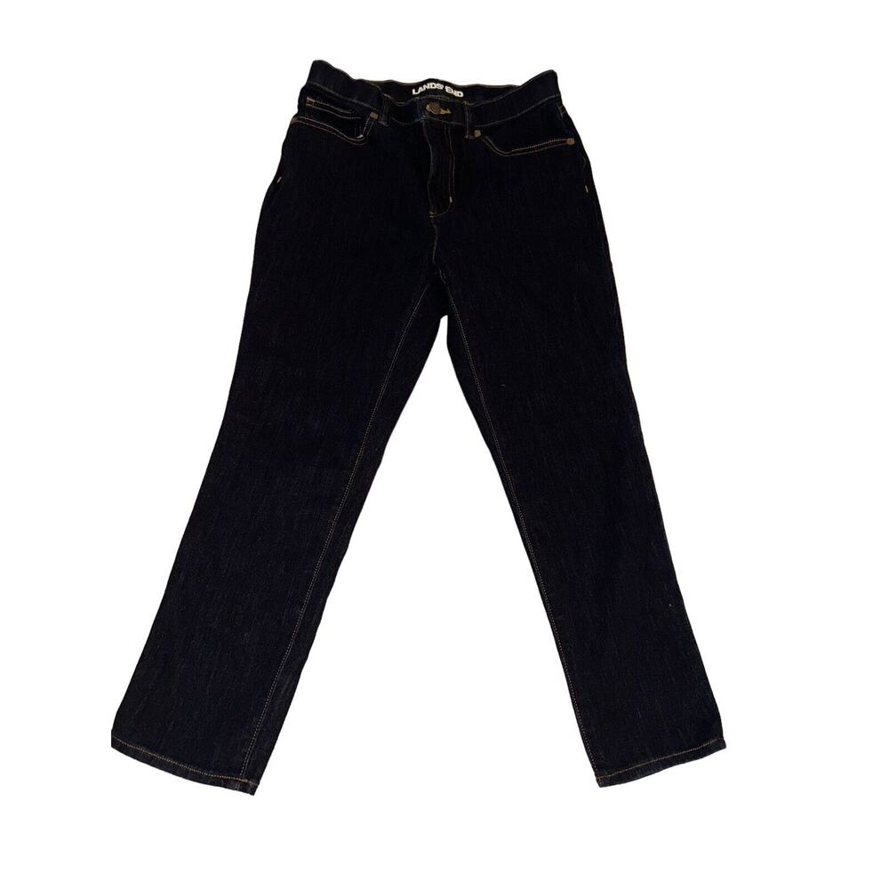 Lands End Jeans Womens 8 Blue Mid Rise Skinny Capri Dark‎ Wash 30x24